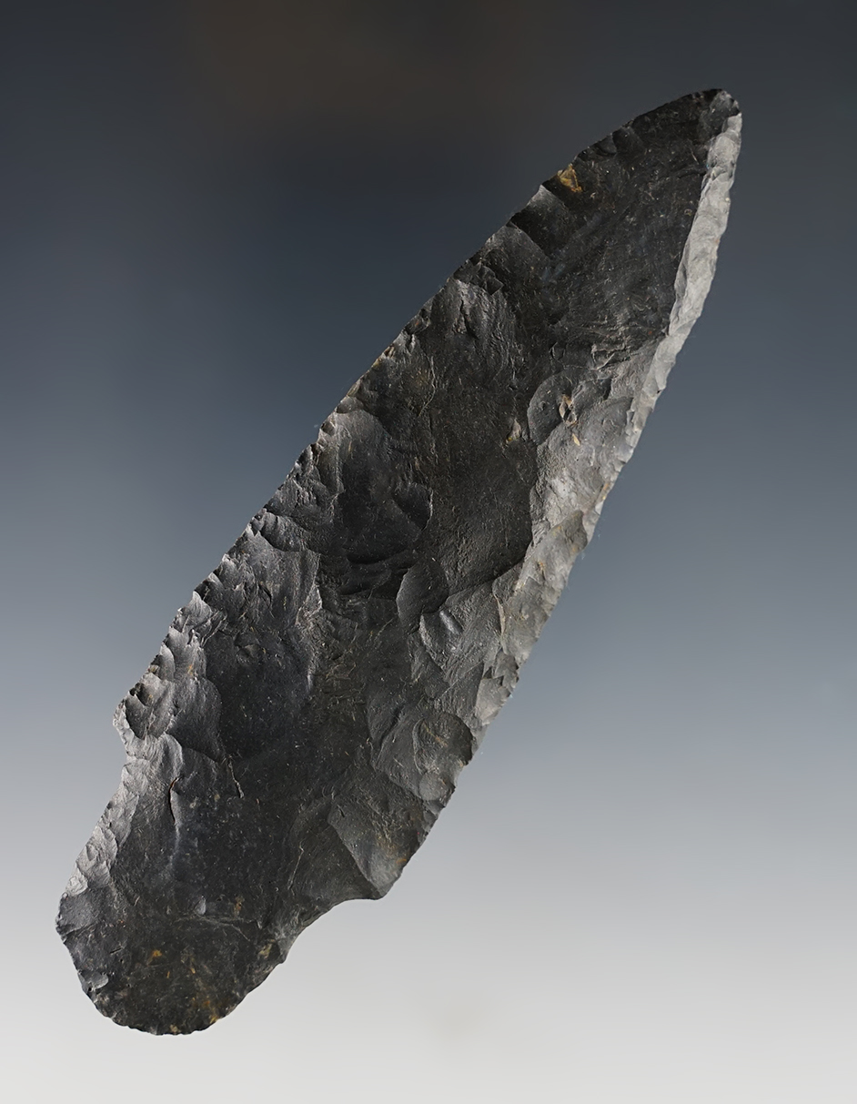 Nicely made 4 3/4" Coshocton Flint Adena found in Miami Co., Ohio. Ex. Kenny Black collection.