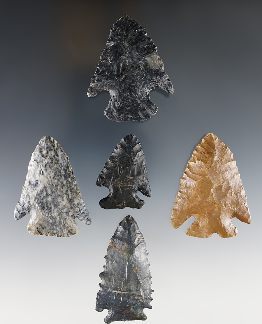 Set of 5 restored Ohio points that display well. The largest is 2 1/8".