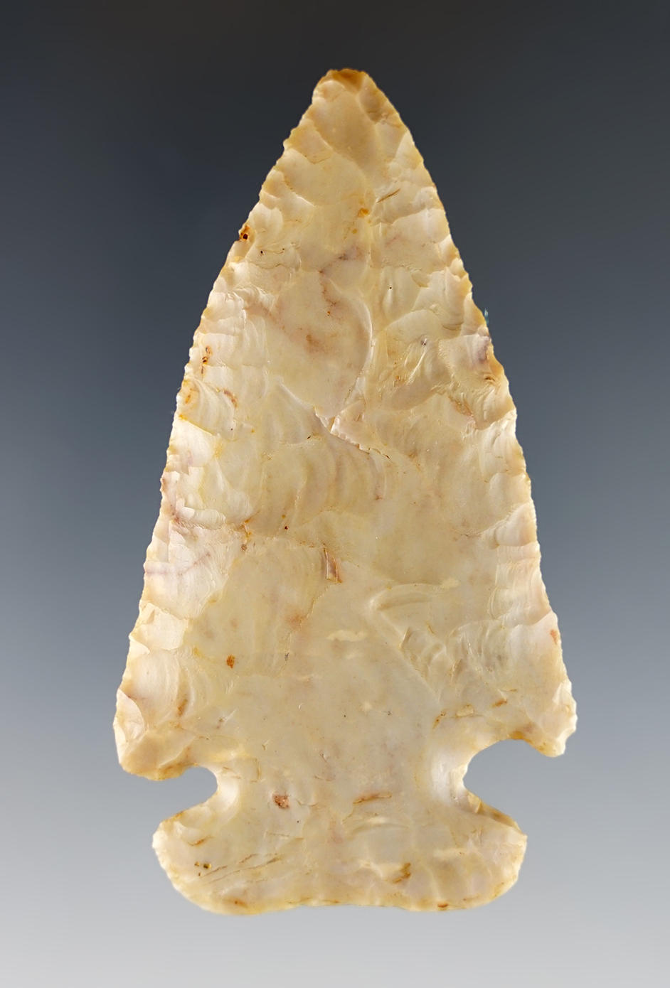 3 1/4" Flat Base Dovetail made from Flint Ridge Chalcedony. Found in Fairfield Co., Ohio.