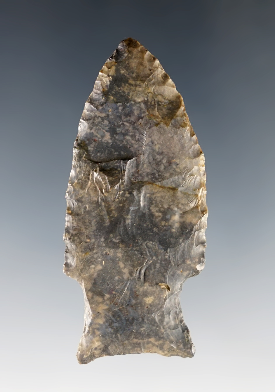 2 3/8" Woodland Stemmed Knife made from well patinated Coshocton Flint. Marion Co., Ohio. 