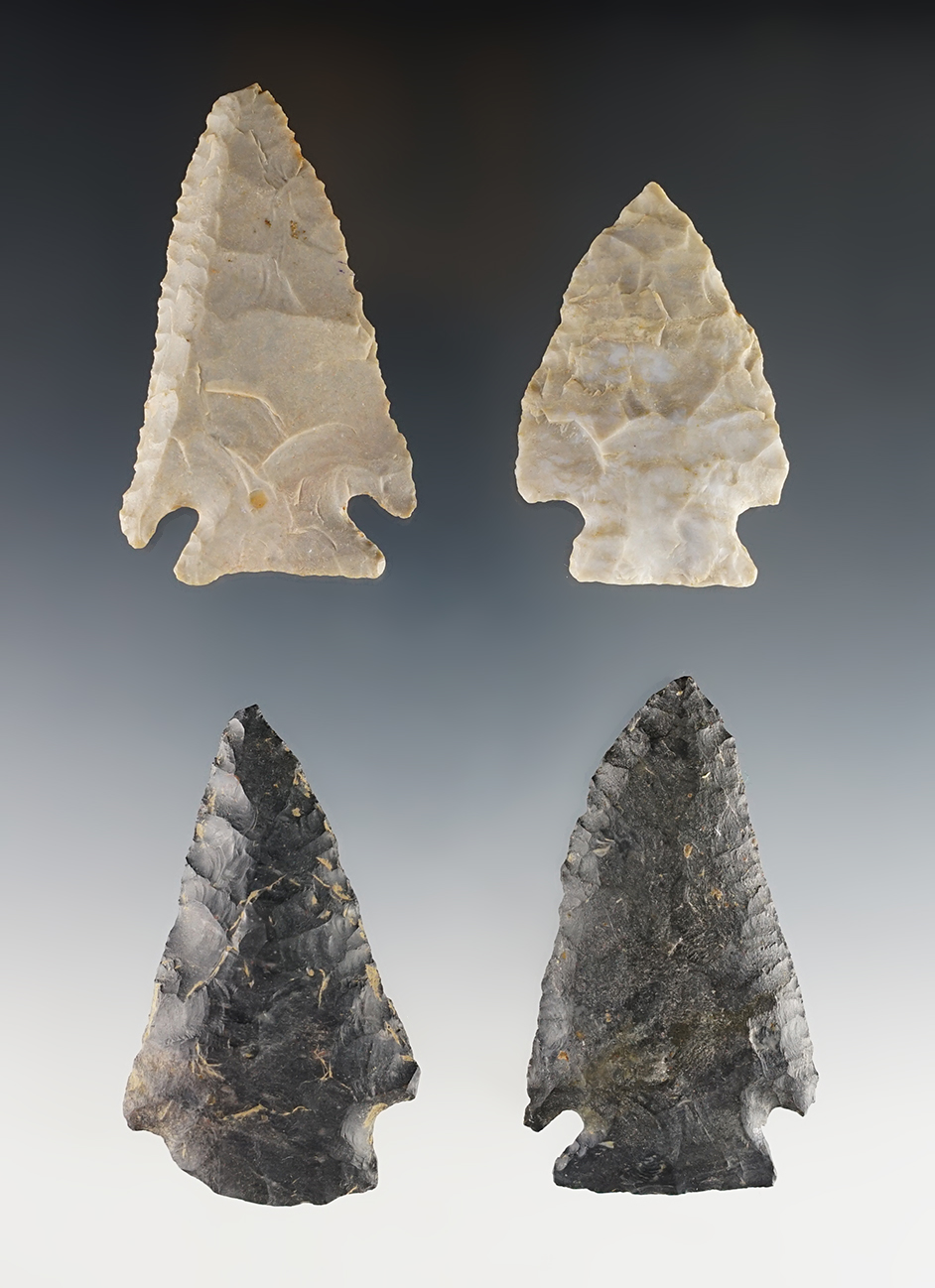 Set of 4 well made Ohio Cornernotch points. The largest is 2 5/8".