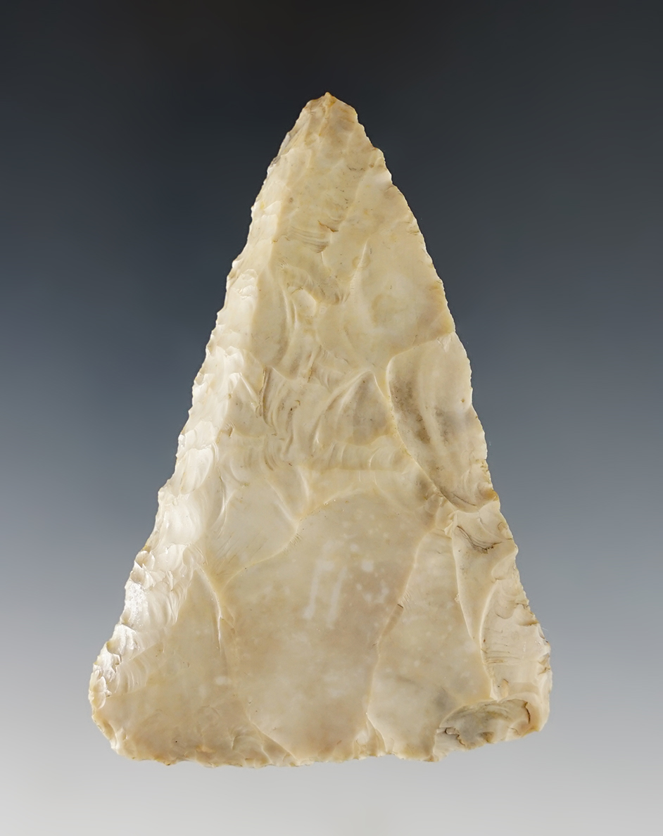3 1/4" long Archaic Beveled Blade made from Flint Ridge Flint. Richland Co., Ohio.