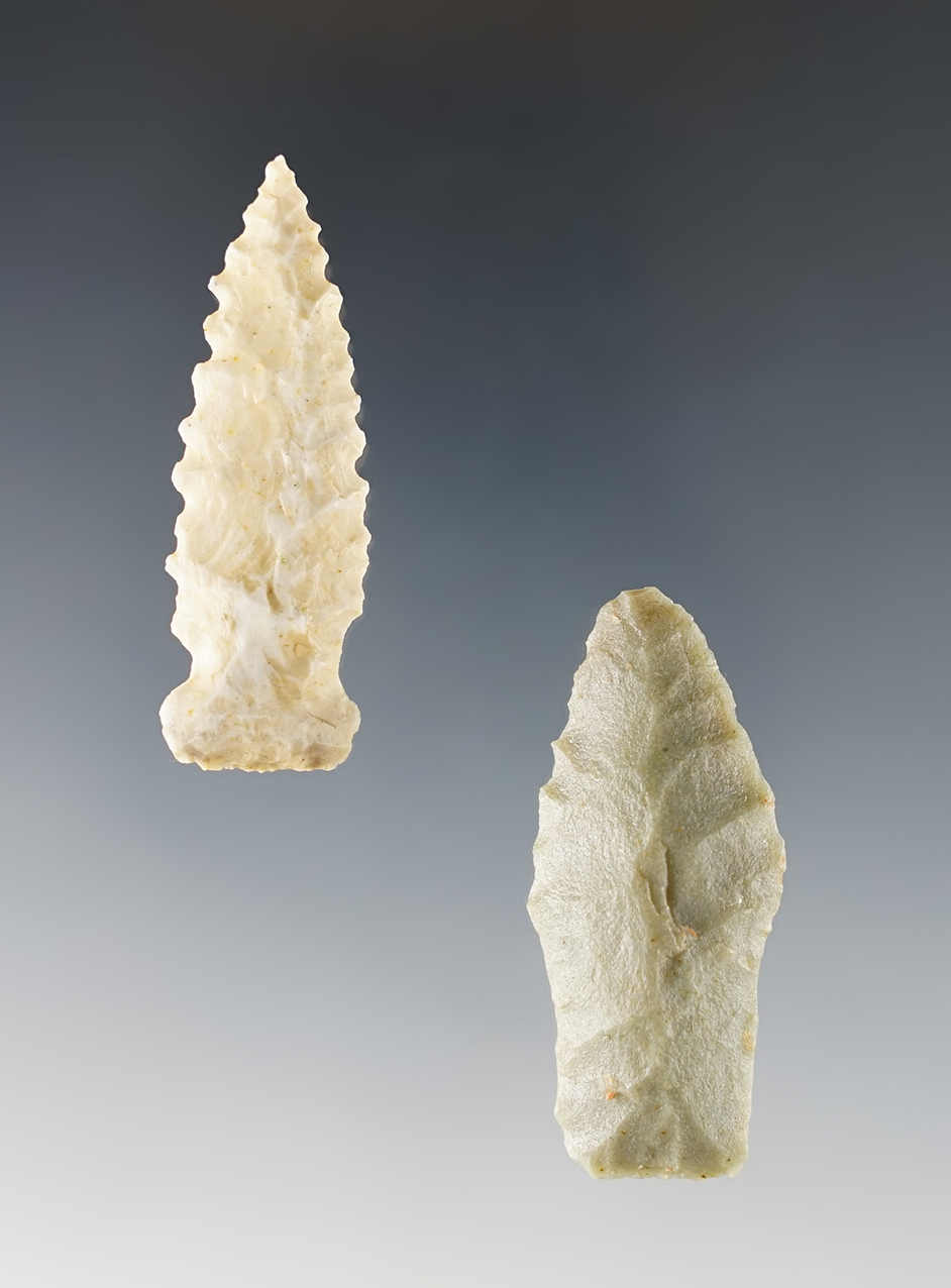 Pair of well made points found in the Four Corners area of the U.S. One is finely serrated.