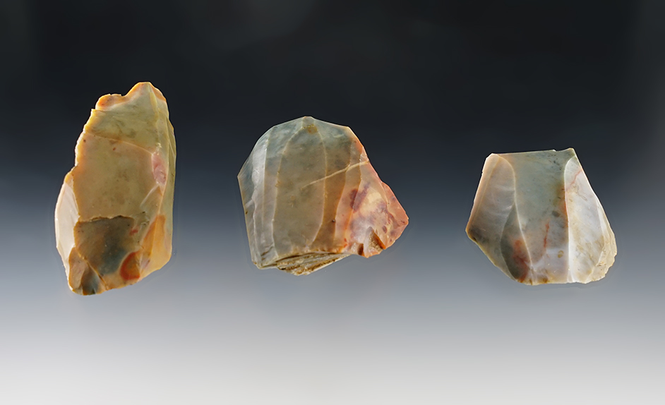 Set of 5 Ohio Cores made from Flint Ridge Flint. The largest is 2 1/4".