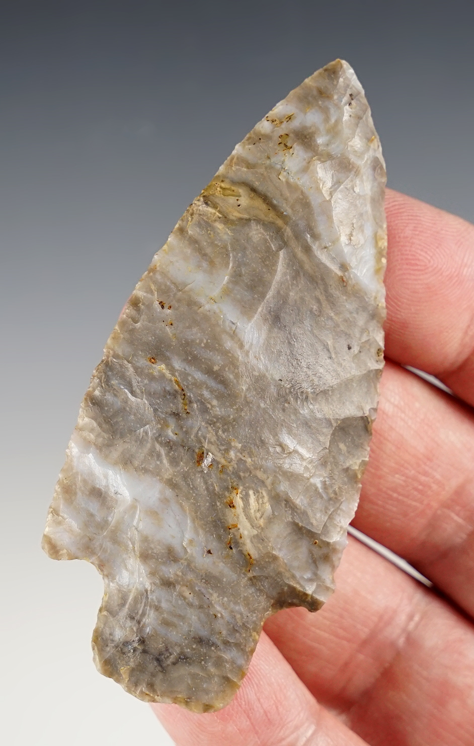 Nicely flaked 3 1/8" Adena found in Ross Co., Ohio. Ex. Jon Dickinson collection. Bennett COA.