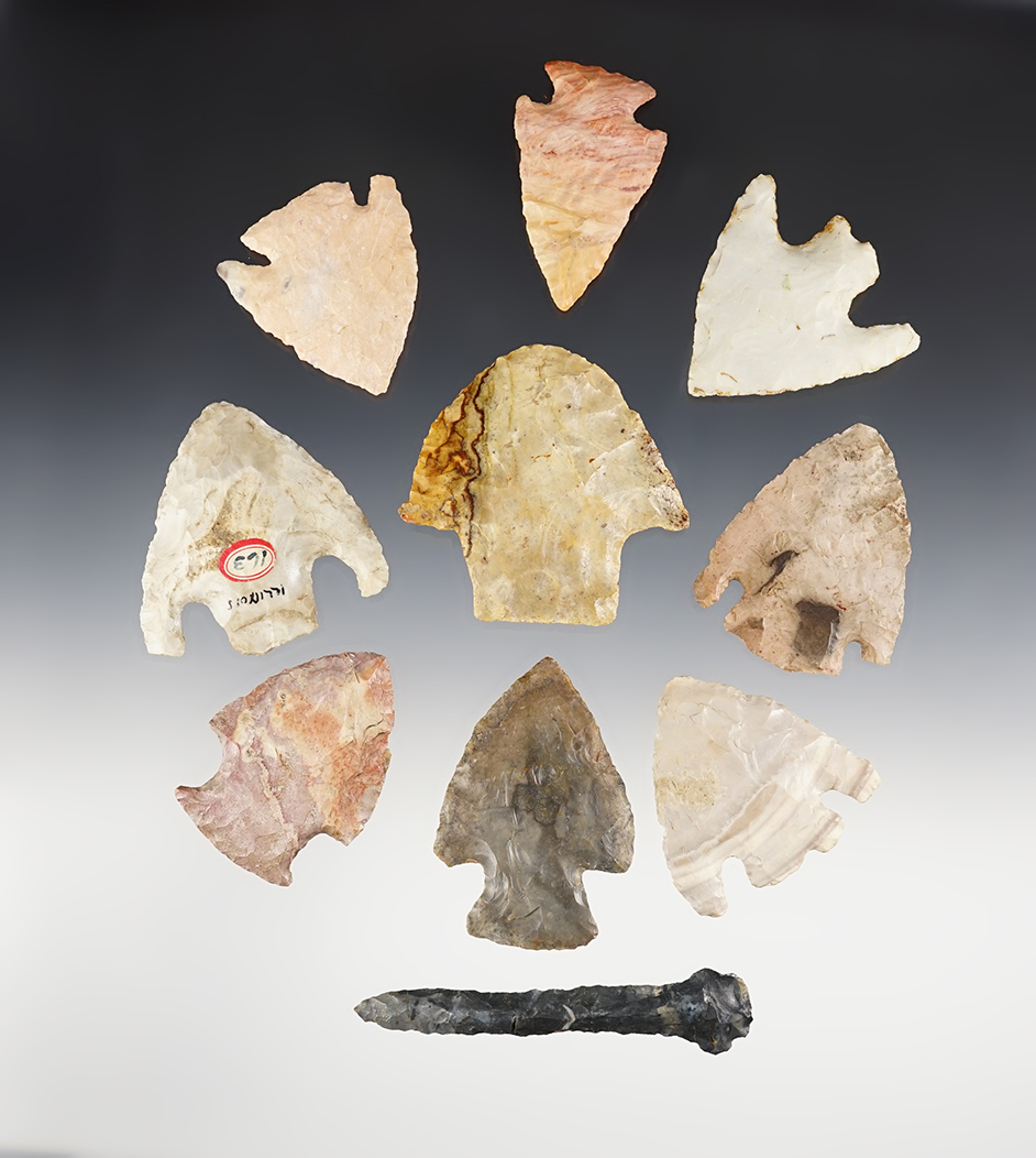 Set of 10 assorted Midwest points in good condition. The largest is 3 3/8".