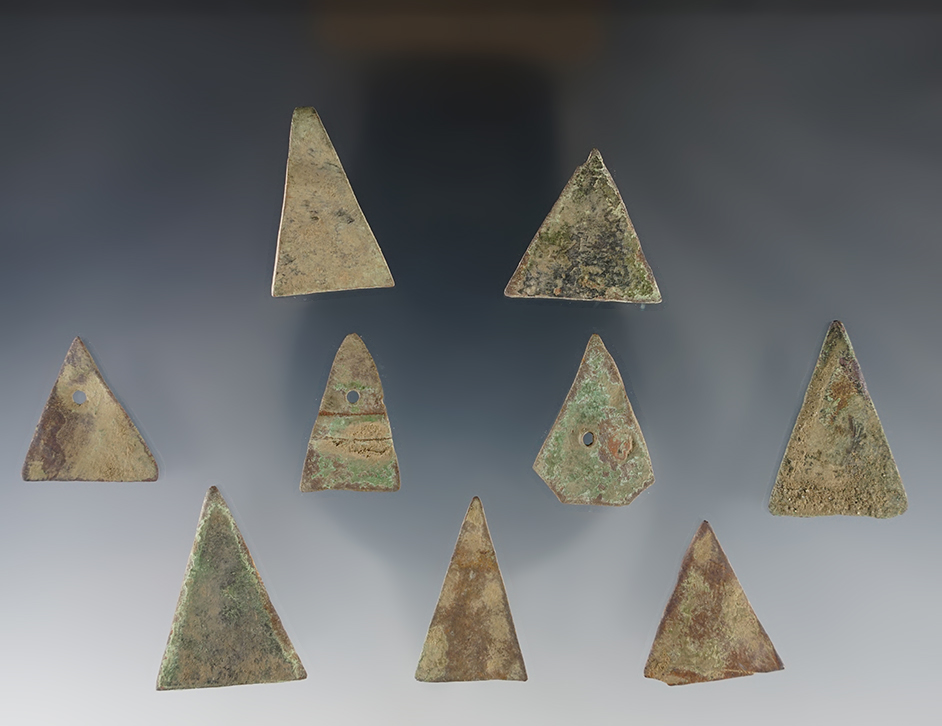 Set of 9 Kettle points in fair condition. Found at White Springs, Geneva, New York. 