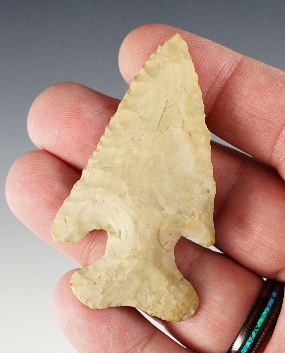 2 5/8" Archaic Bevel made from Flint Ridge Flint. Found in Coshocton Co., Ohio.