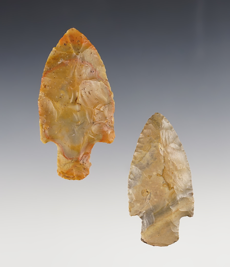 Pair of colorful and well made Ohio Adena points. Flint Ridge Flint. Bennett COA's. 
