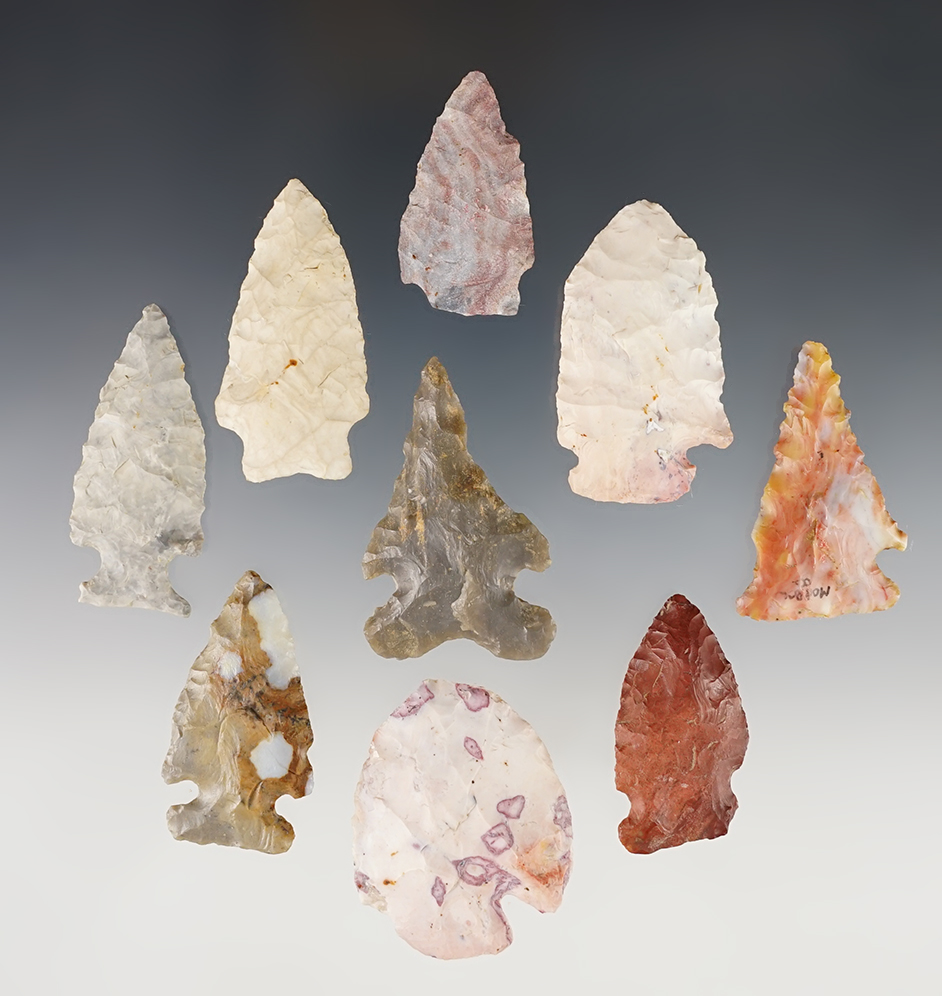 Set of 9 colorful Ohio points. The largest is 1 5/8".