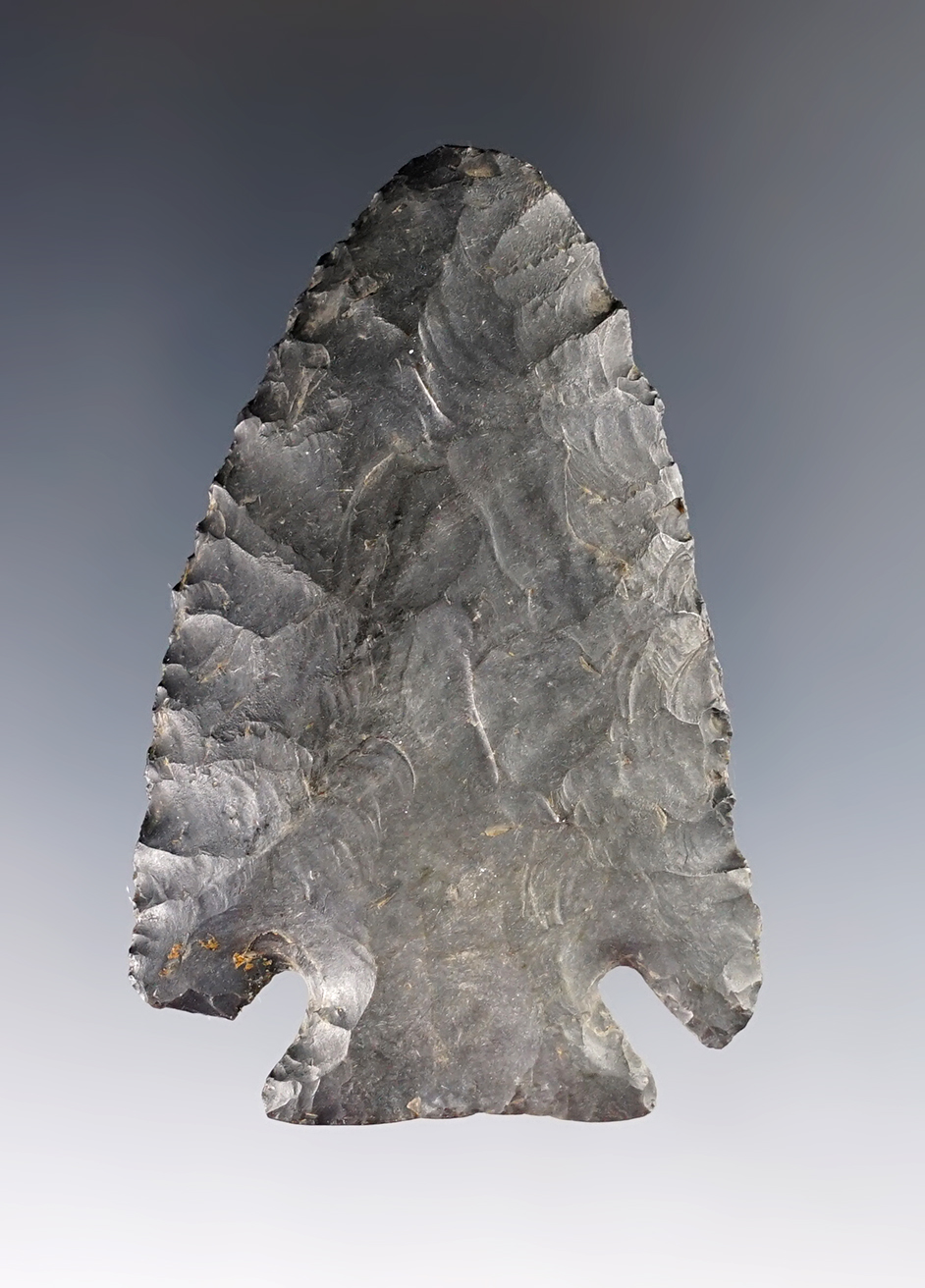 2 9/16" Archaic Cornernotch with an anciently salvaged tip, recovered in Ohio. Ex. Kenneth McNeal. 