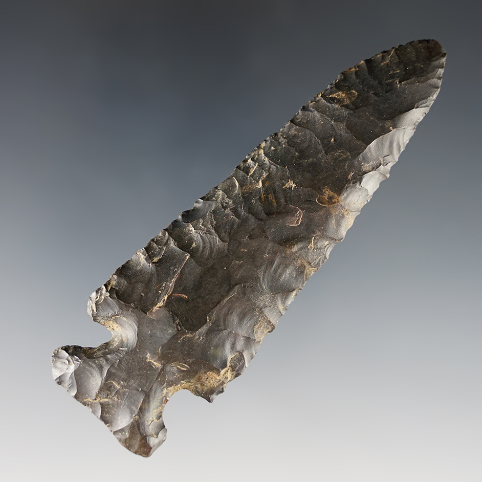 3 5/8" Archaic Thebes made from patinated Coshocton Flint. Found in Ohio.