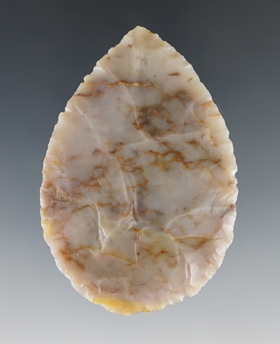 2 9/16" extremely fine and thin Adena Cache Blade made from Flint Ridge Flint. Franklin Co., Ohio.