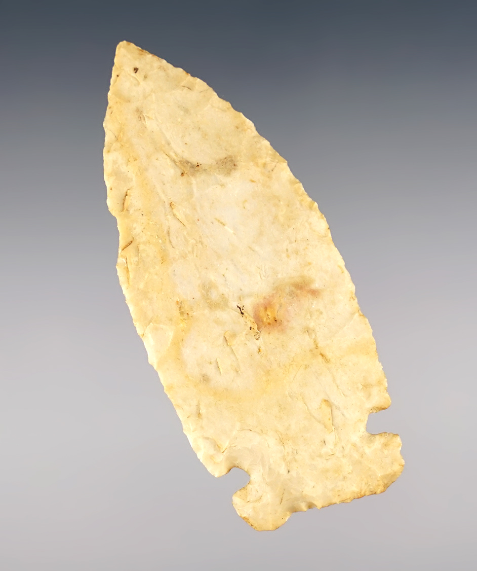 Well made 2 15/16" Ohio Micro Notched point made from Flint Ridge Flint. Ex. Wehrle collection.