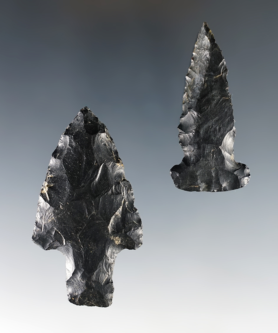 Pair of Coshocton Flint points found in Ohio. Ex. Wehrle collection. The largest is 2 3/8".