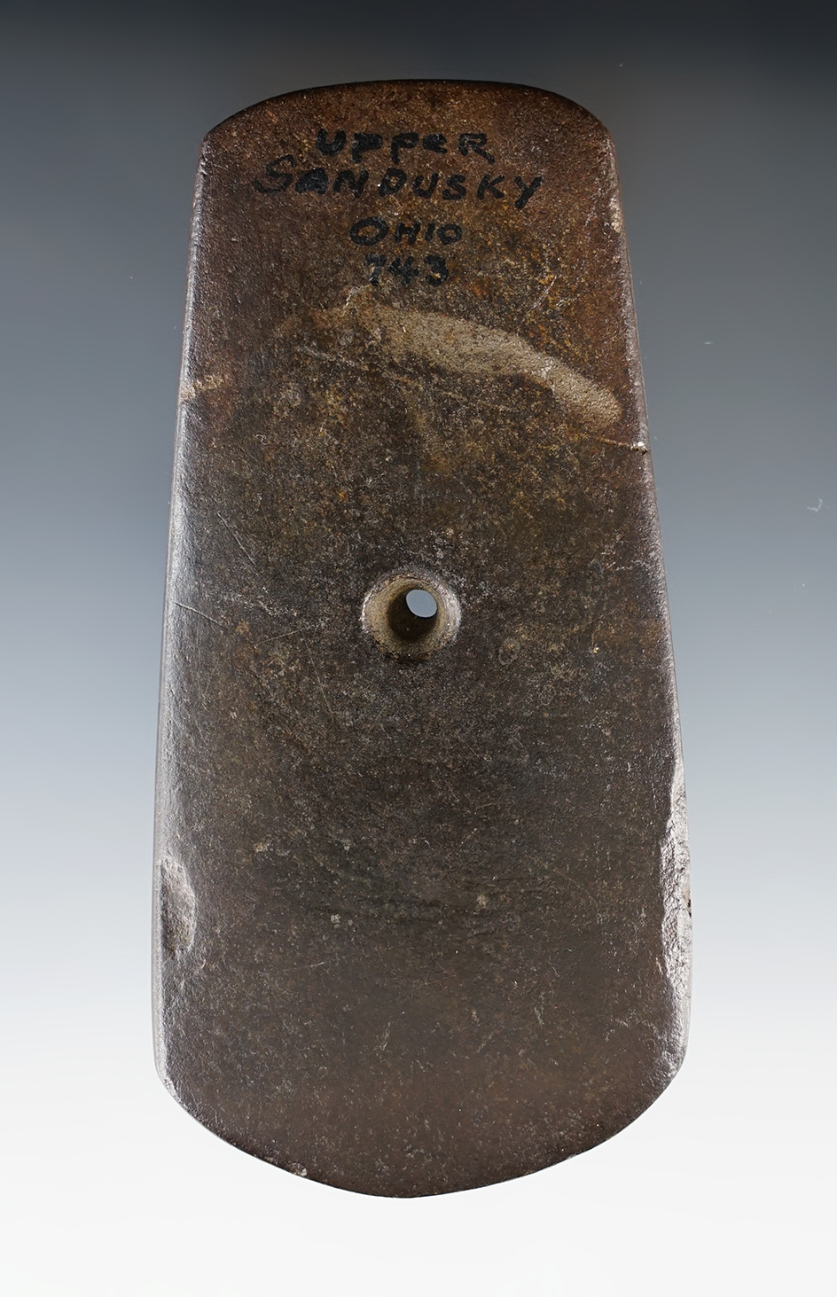 4 1/2" Adena Trapezoidal Pendant found near Upper Sandusky, Wyandot Co., Ohio.