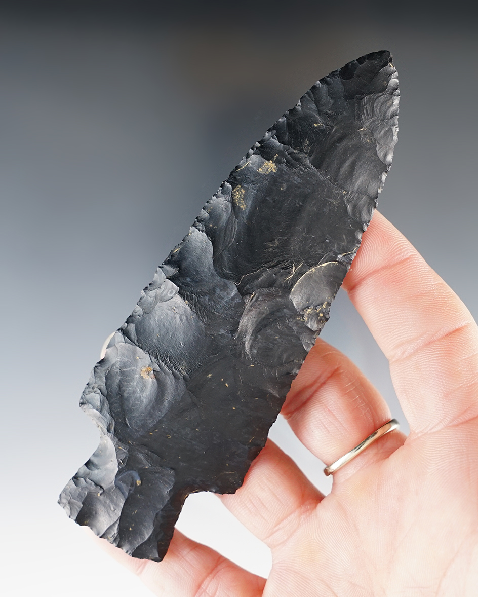 4 3/4" Hopewell made from black Zaleski Flint. Found near the Curry Mound, Vinton Co., Ohio.