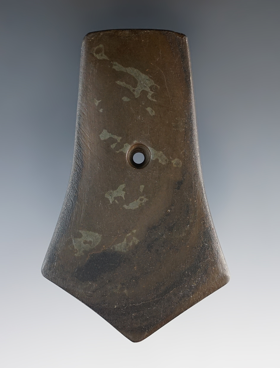 3 3/8" Hopewell Pentagonal Pendant made from brown and black Banded Slate, found in Ohio.