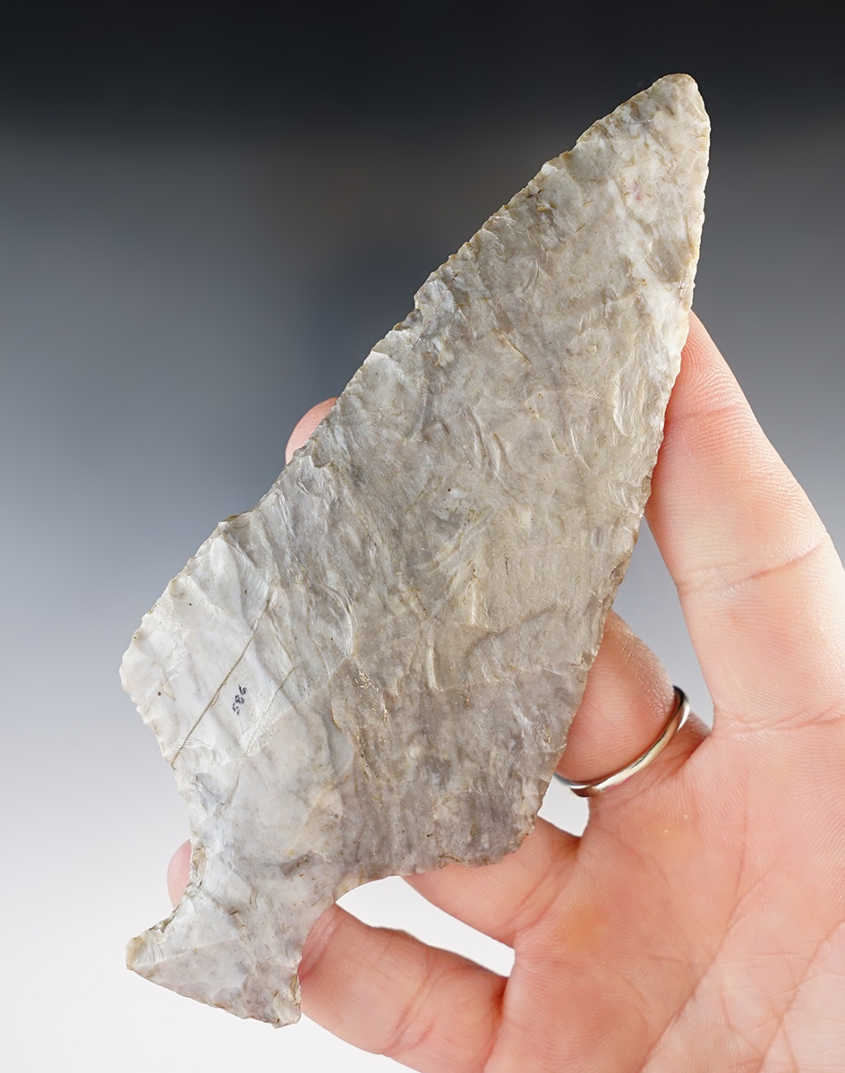 5" Archaic Ashtabula made from gray and cream Coshocton Flint, found in Ohio. Ex. Earl Townsend.