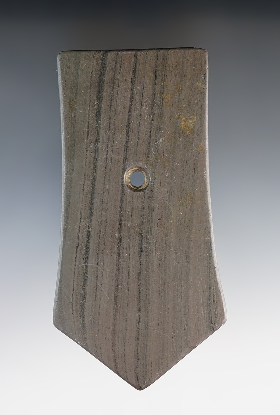 4 7/16" Hopewell Pentagonal Pendant found by R. Deal North of Granville, Licking Co., Ohio. Pictured