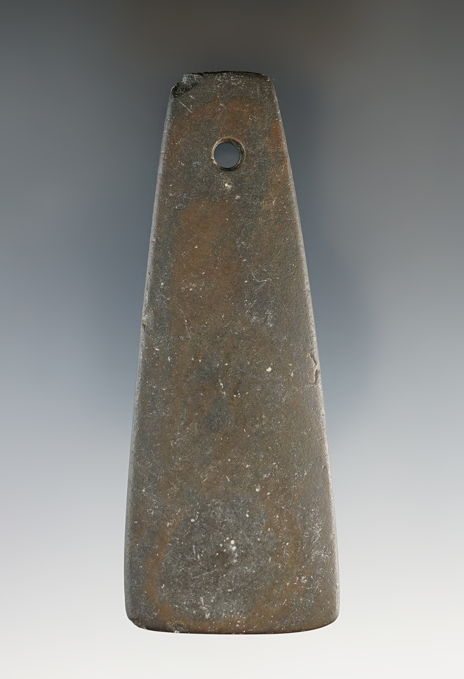 3 3/4" Hopewell Trapezoidal Pendant. Wayne Co., Ohio. Pictured in Who's Who #8, page 242.