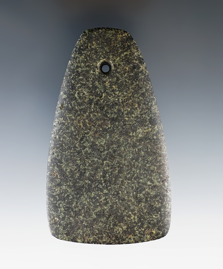 3 5/8" Intrusive Mound Trapezoidal Pendant found in Clark Co., Ohio. Pictured in Who's Who #1!