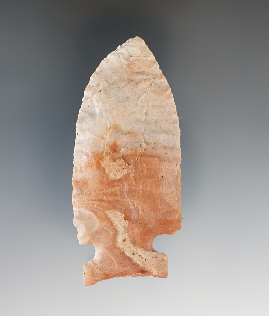 3" Archaic Sidenotch made from pink flint. Found in Pike Co., Ohio. Ex. Dr. Stanley Copeland, Conver