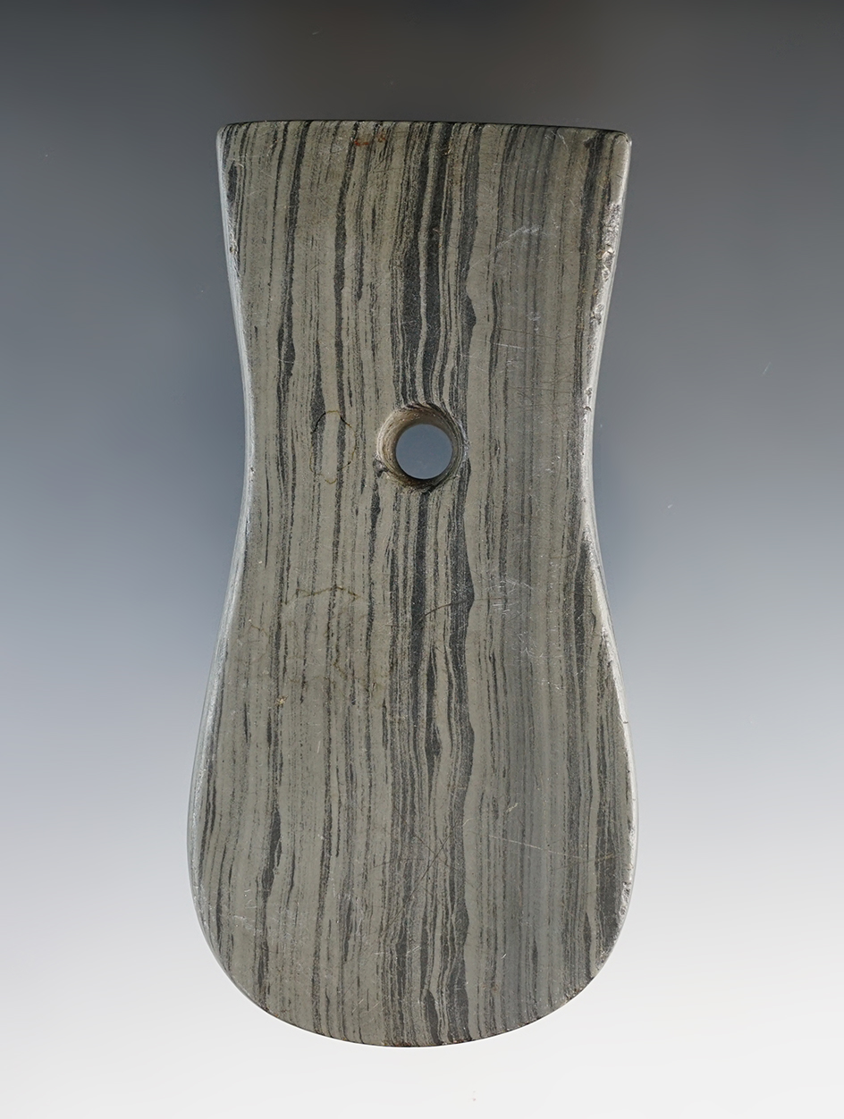 4 3/16" Adena Keyhole Pendantfound in Hocking Co., Ohio. Pictured in Ohio Slate Types 78 & 79!