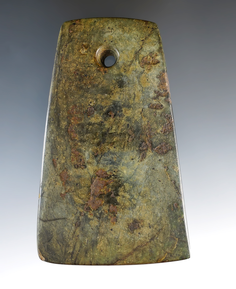 3 3/4" Adena Trapezoidal Pendant - Chlorite! Brown Co., Ohio. Ex. Clyde Theler. Jackson & Partain CO