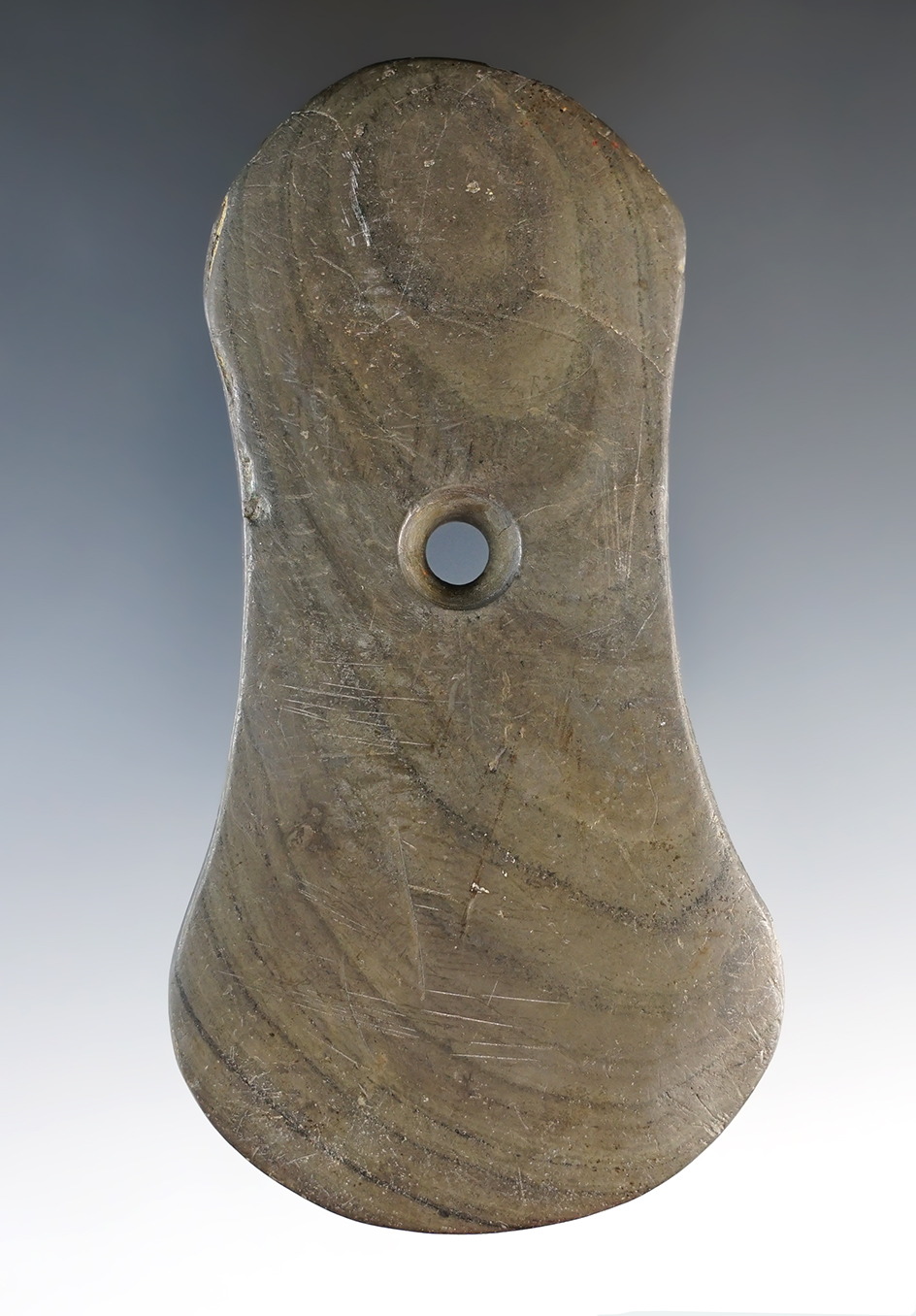 4 1/4" Adena Bi-Concave Pendant. Northeast Ohio. Ex. Frank Pike, Dr. Richard Sisson Collections.