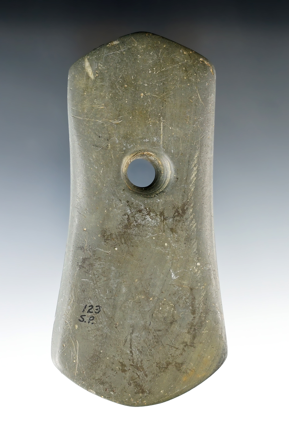 5" Six-sided Adena Pendant made from green and black Slate. Found in Central Ohio. Pictured!