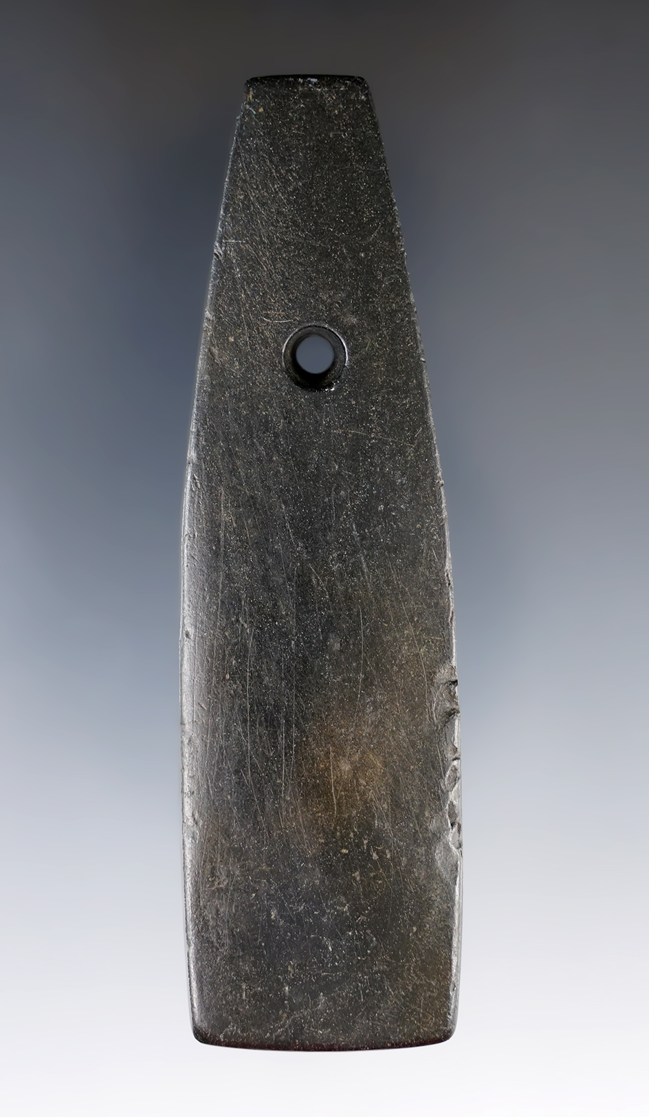 3 7/8" Hopewell Trapezoidal Pendant made from Banded Slate. Found in Ohio.