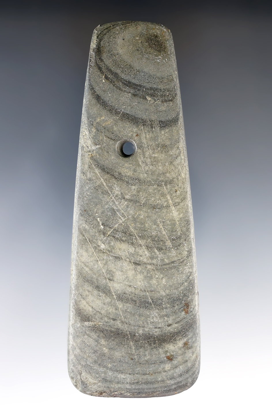 4 13/16" Hopewell Trapezoidal Pendant made from Banded Slate. Found in Ross Co., Ohio. Pictured!