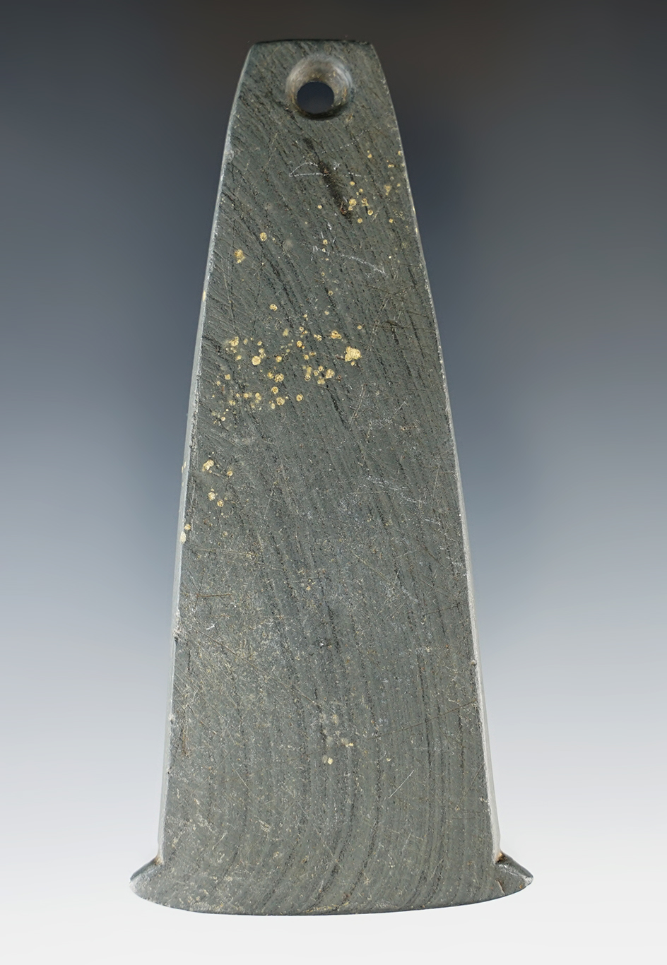 4 1/8" Adena Anchor Pendant - green and black Banded Slate. Found in Butler Co., Ohio. Pictured!