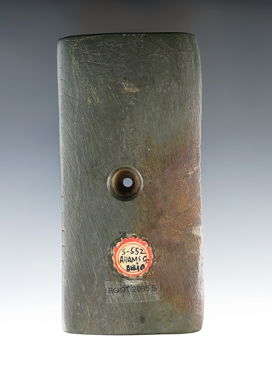 4 1/8" Rectangular Pendant that is tallied on two sides, made from Slate. Found in Adams Co., Ohio.