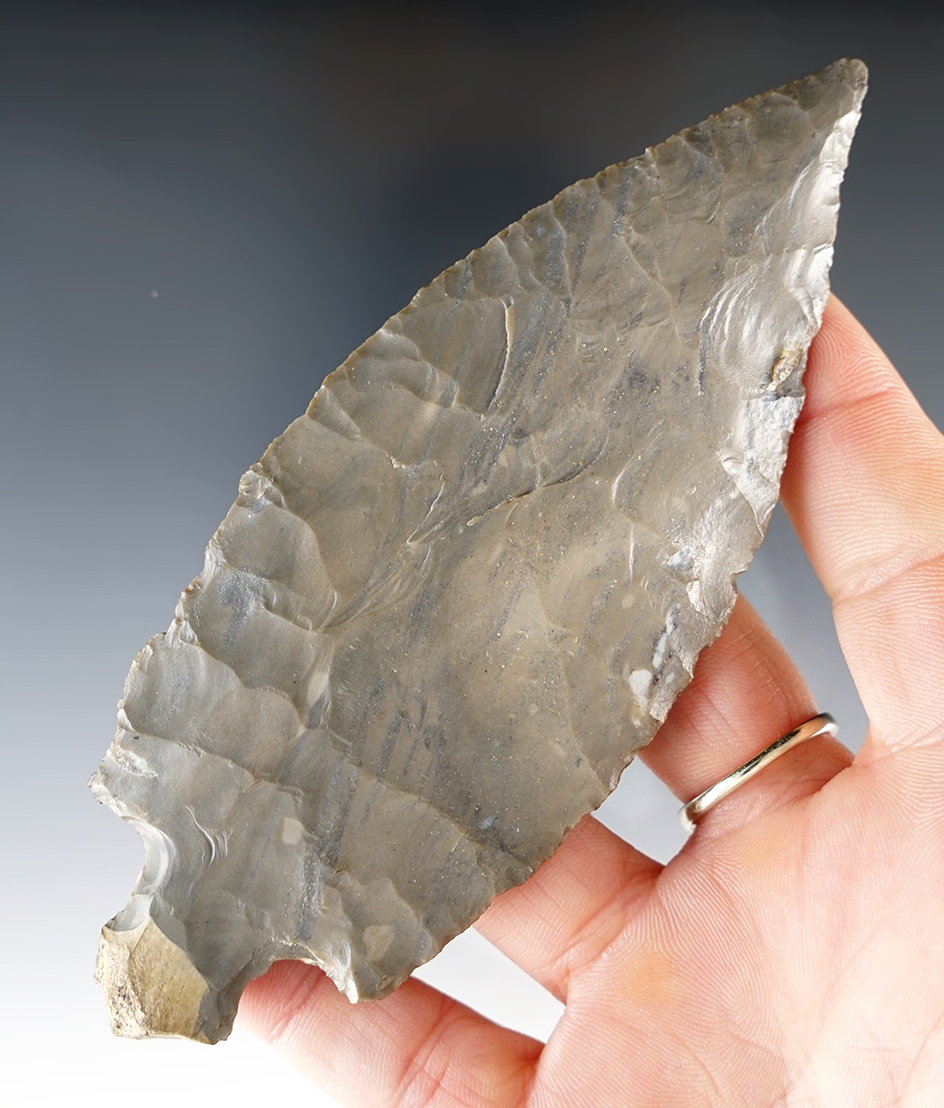 5" Turkeytail made from Hornstone, found in Allen Co., Ohio. Ex. Richard Schilling Collection.