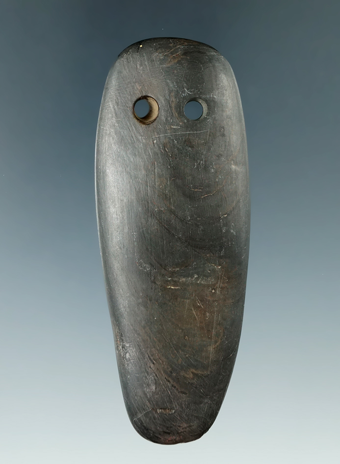 3 1/2" Unique 2-Hole Pendant found in Marion Co., Ohio. Pictured in Who's Who #2, page 225.