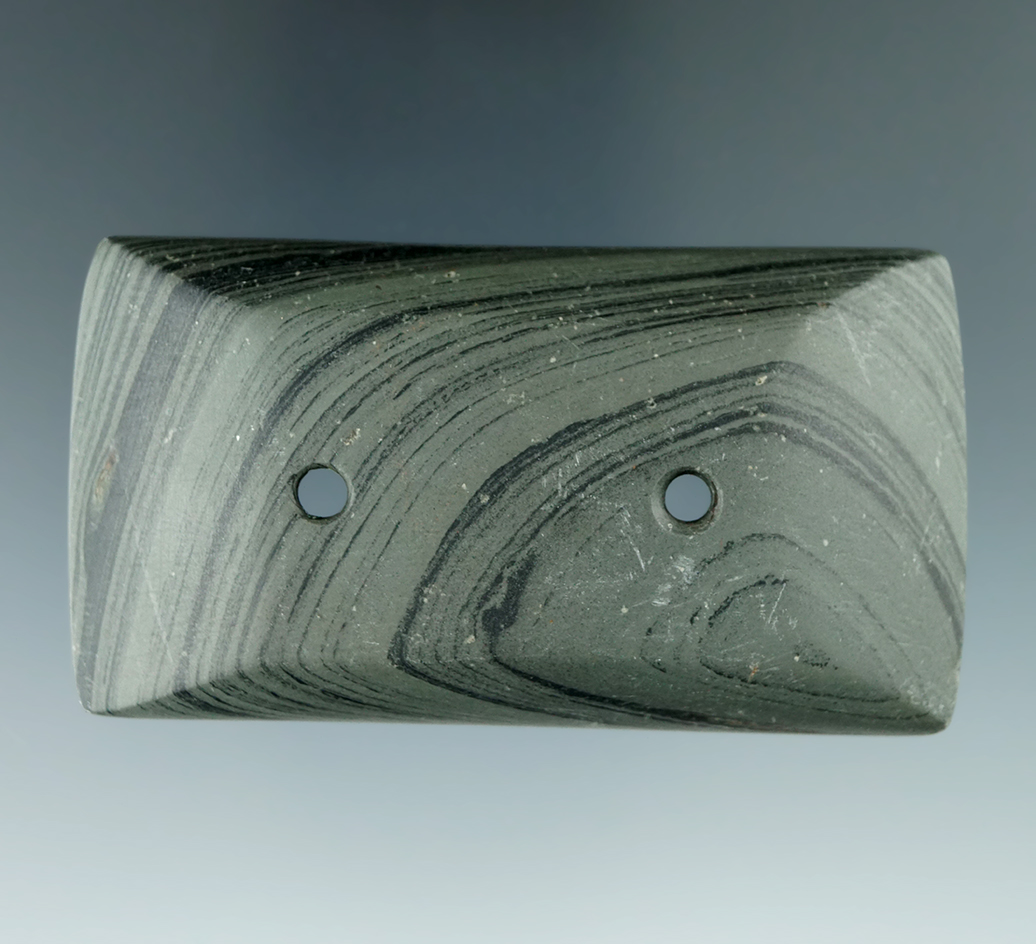 2 15/16" Adena Semi-Keeled Gorget found in Union Co., Ohio, Dover Twp. Pictured in "The Meuser Colle