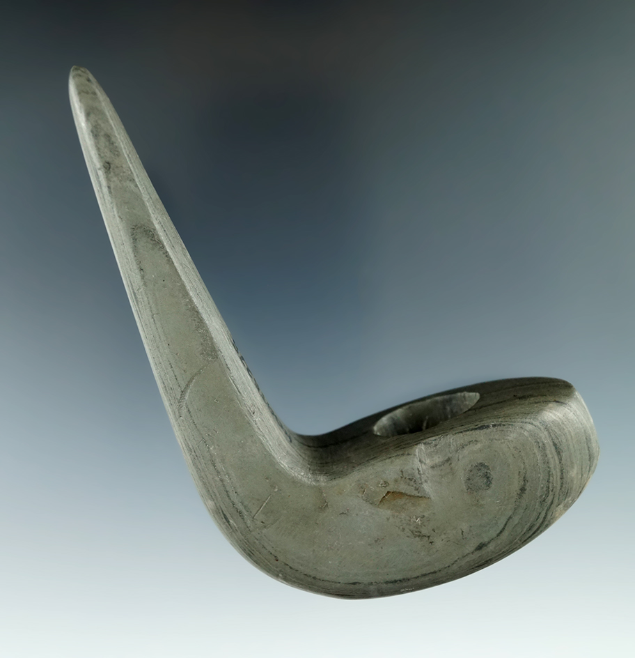4 1/8" Archaic Geniculate Bannerstone found in Van Wert Co., Ohio. Pictured. Ex. Raymond Vietzen Col