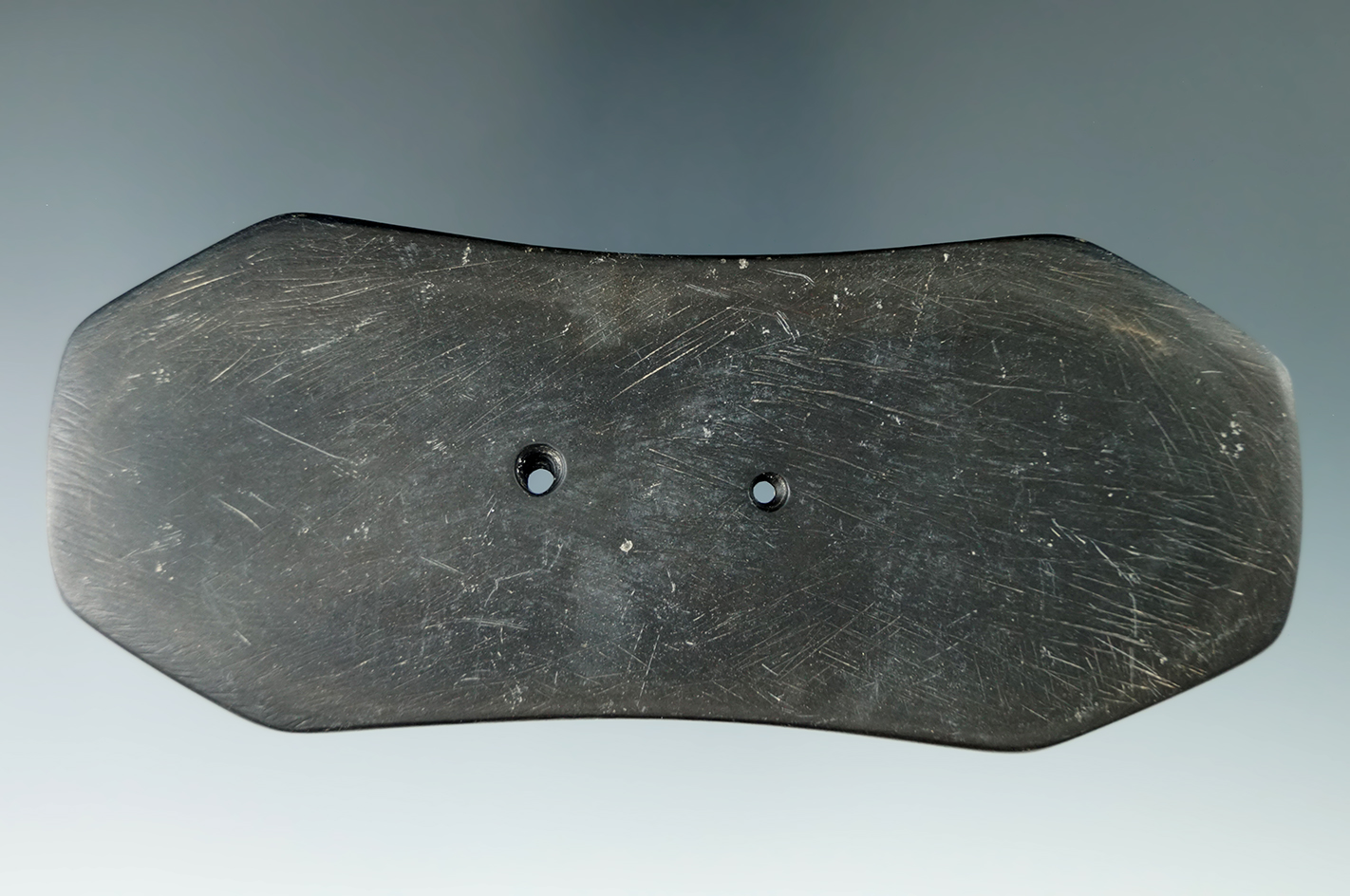 5" Hopewell 8-SidedGorget made from Mottled Slate. Found in Northeast Ohio. Ex. Frank Pike Collectio