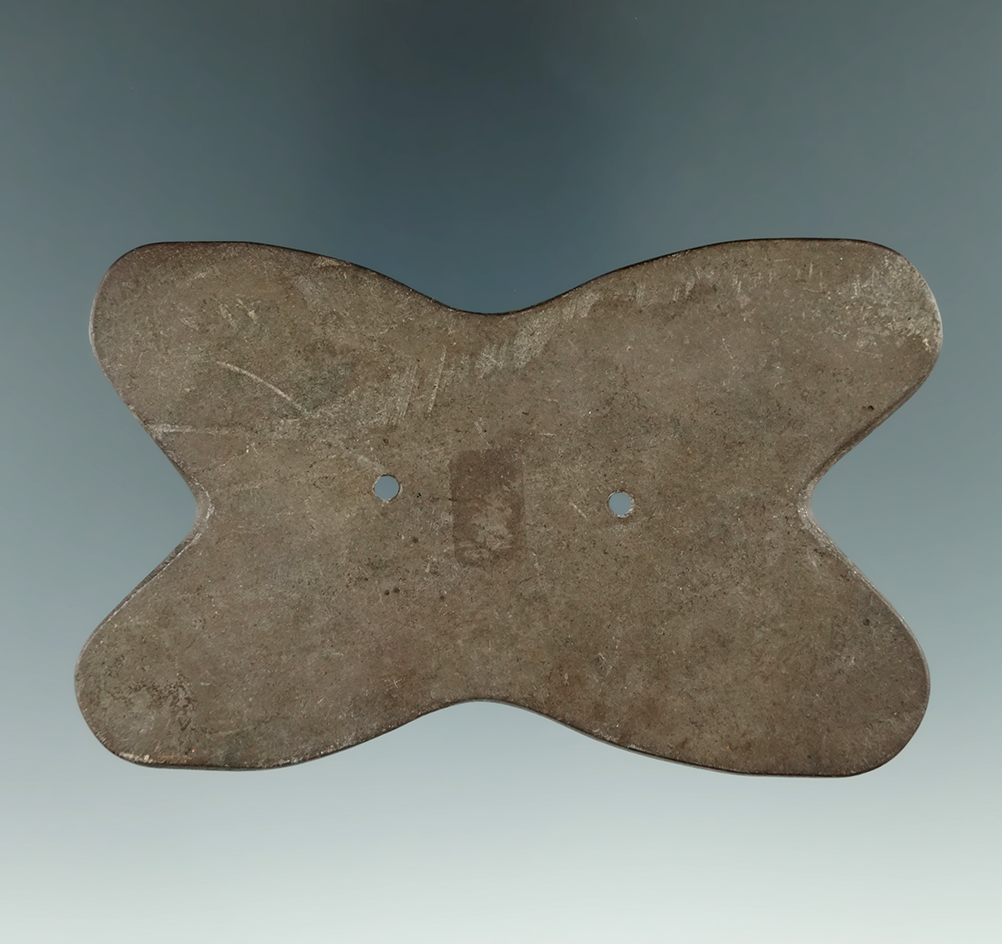 3 3/4" Hopewell Reel Gorget made from red and black Slate, found in Perry Co., Ohio. Ex. Jerre Wall