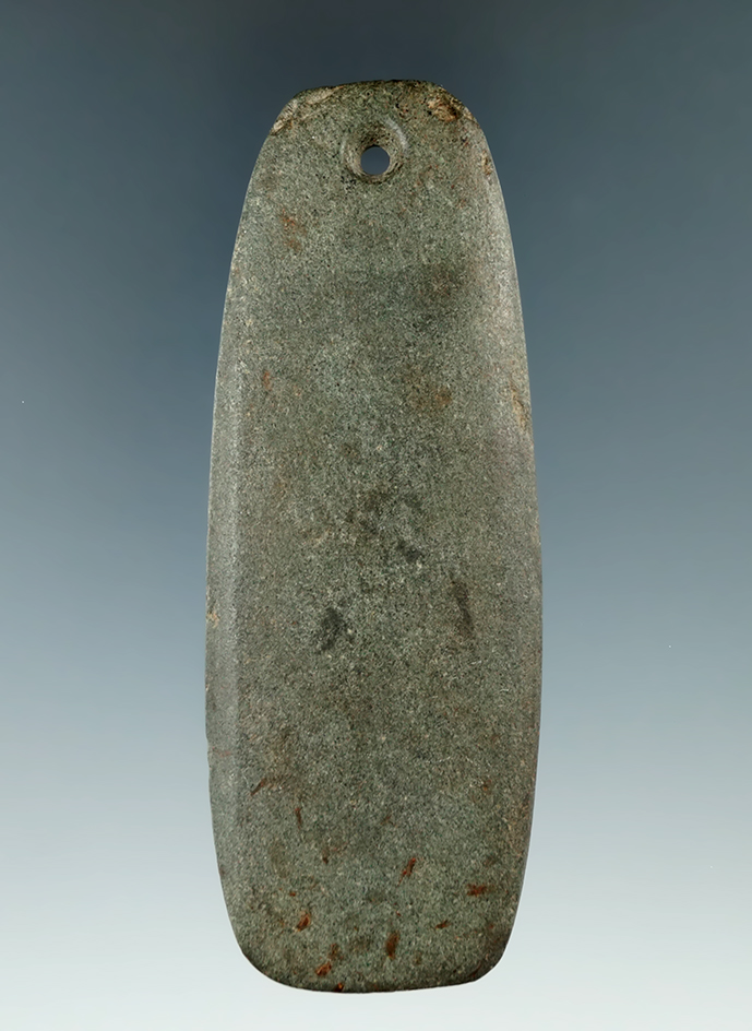 3 7/8" Hopewell Trapezoidal Pendant that is tallied and made from Hardstone, found in Ohio. Ex.  Dil