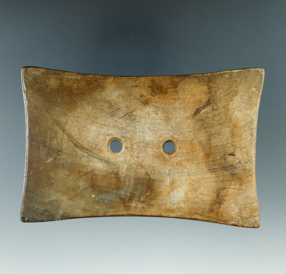 4" Adena Quadriconcave Gorget made Banded Slate, found in Williams Co., Ohio. Ex. Dr. T. Hugh Young