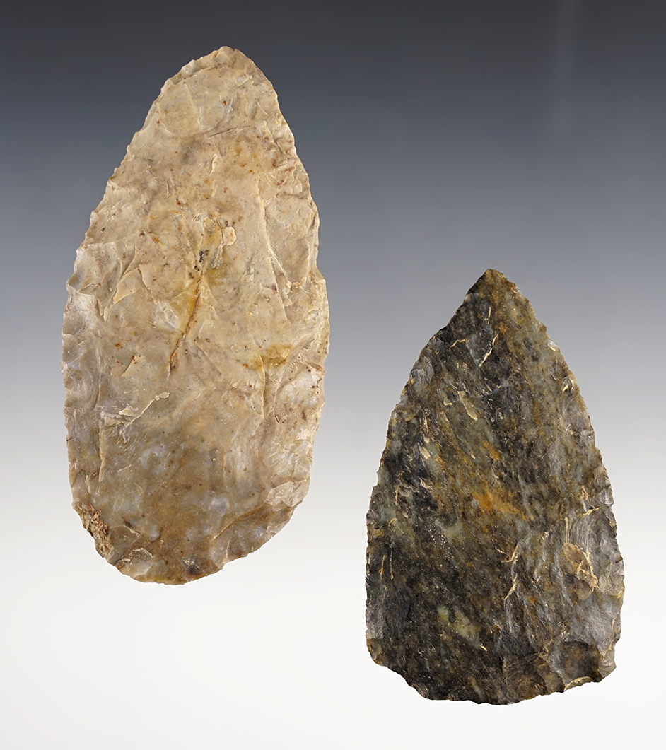 Pair of Hopewell & Adena Cache Blades. The largest is 3 11/16". Ashland/Medina Co., Ohio line.