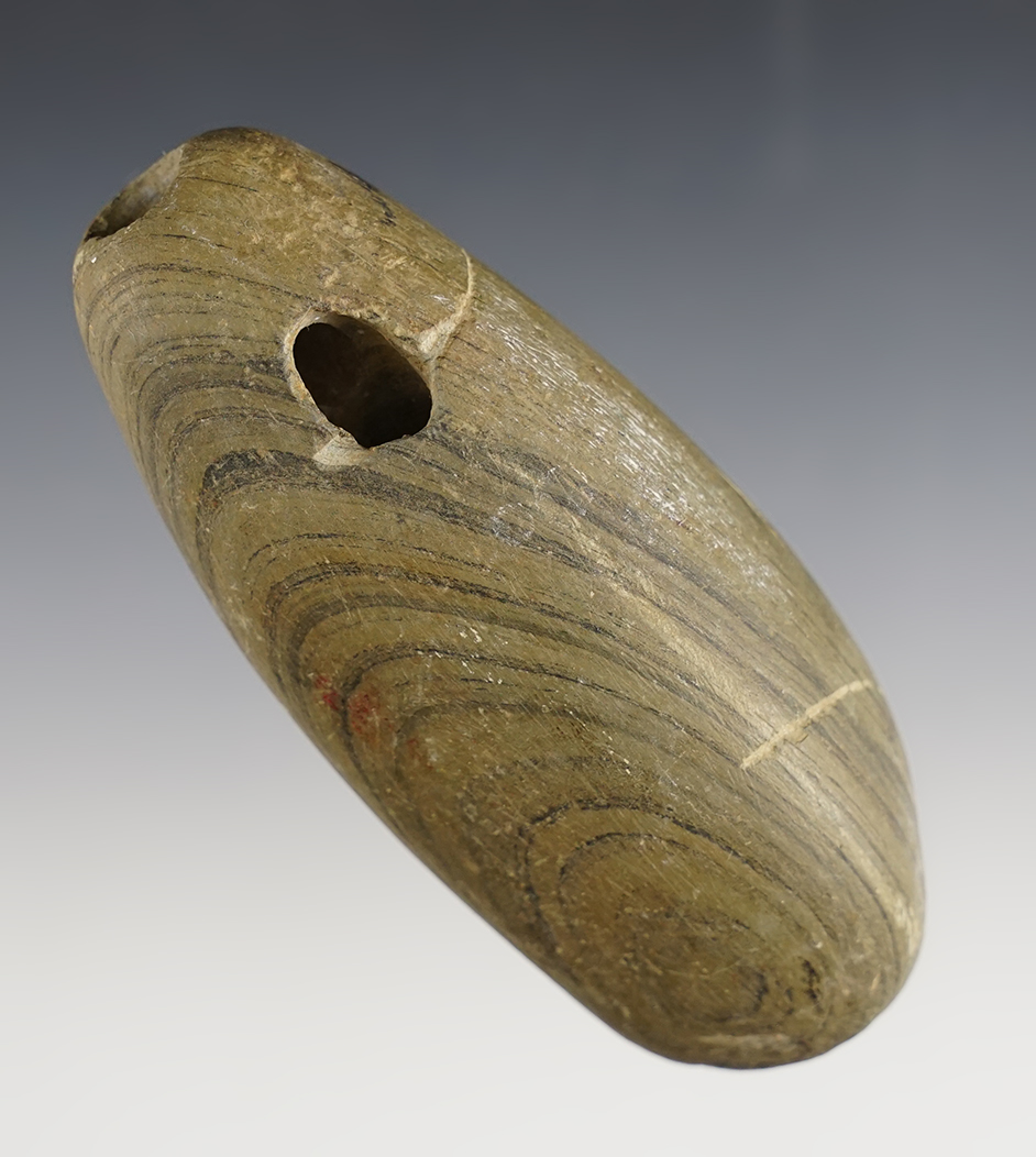 3 3/4" Tube Bannerstone that is uniquely drilled. Found in Perry Co., Ohio. 