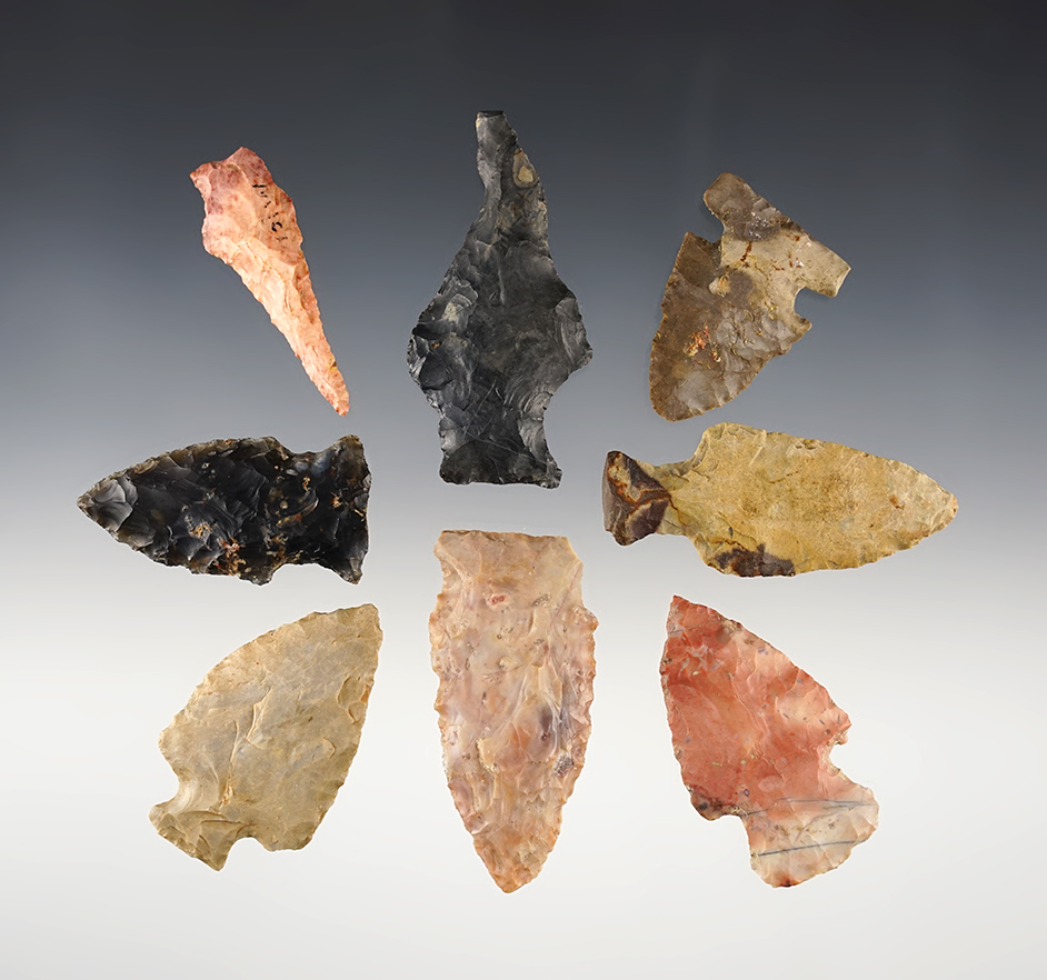 Set of 8 nicely made points, most are from Ohio. The largest is 2 5/8".