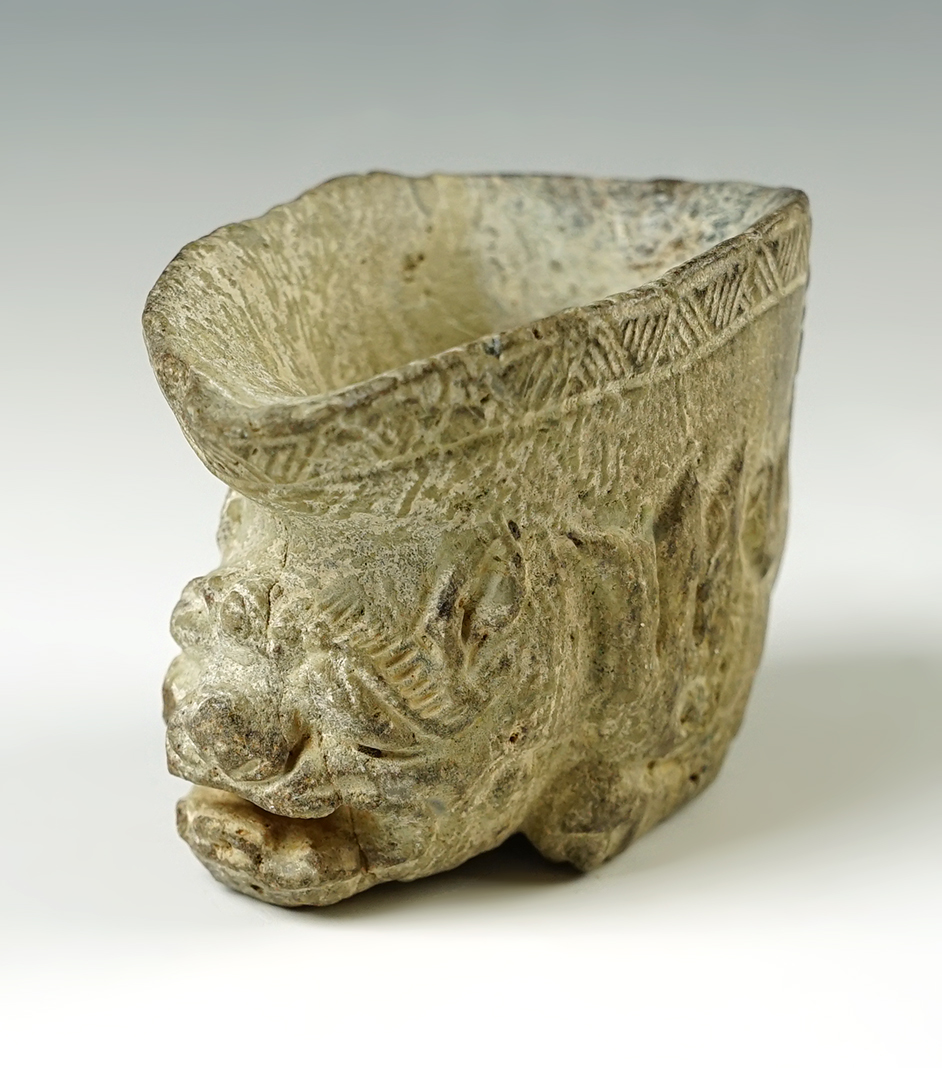 Beautifully carved 2 1/4" long x 2" tall Jade medicine cup. Recovered in Southeast Asia. 