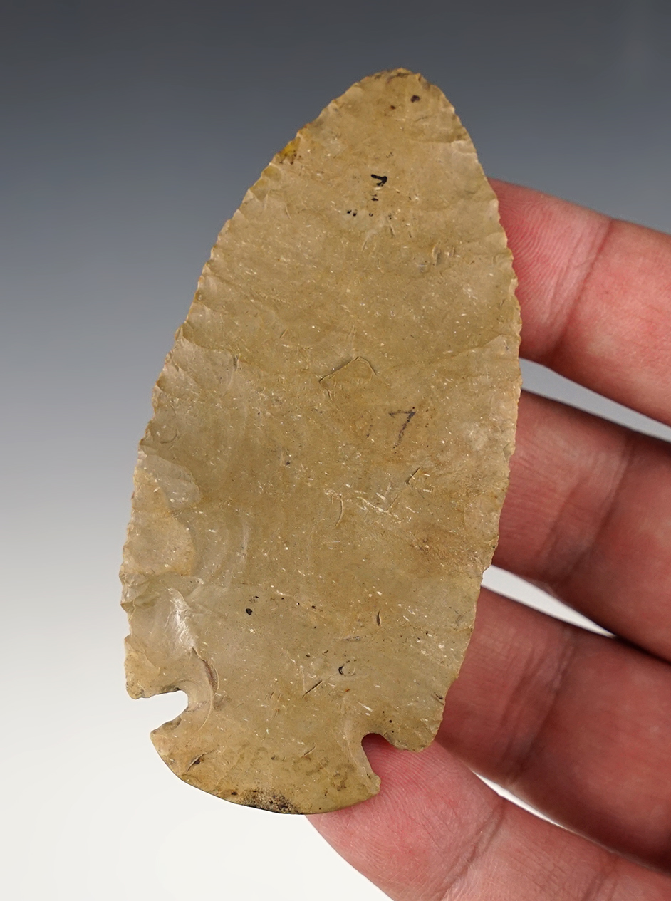 3 3/8" Dovetail made from nicely patinated Delaware Chert. Found in Ross Co., Ohio. 