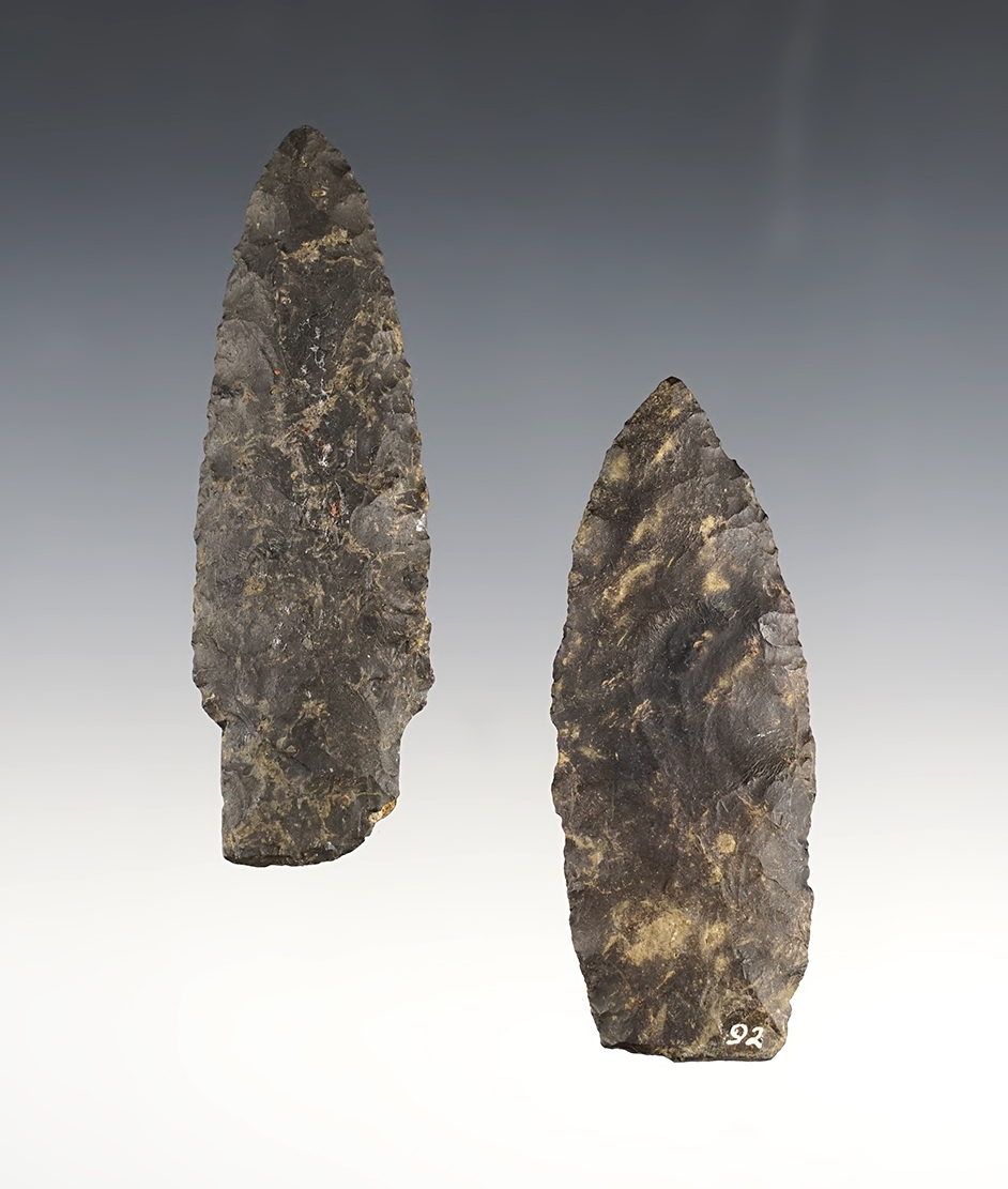 Pair of classic Paleo Lanceolates found in Coshocton and Auglaize Co., Ohio. 