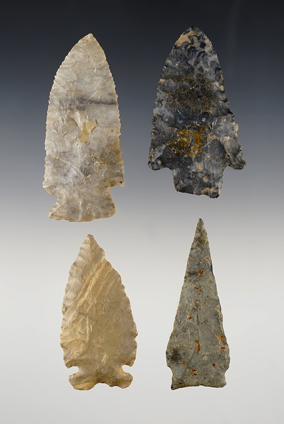 Set of 4 well made Ohio points. The largest is 2 7/8".